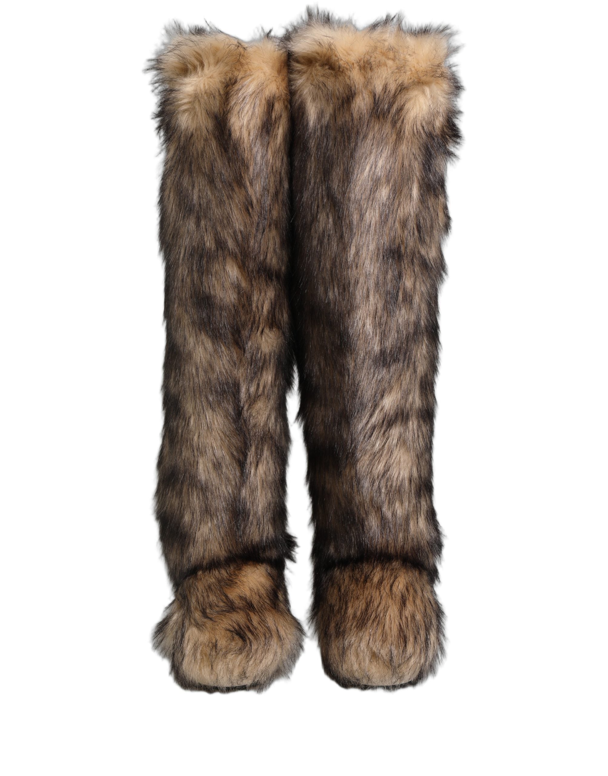 Dolce & Gabbana Brown Faux Skim Ski Fur Knee High Boots Shoes Dolce & Gabbana