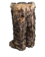Dolce & Gabbana Brown Faux Skim Ski Fur Knee High Boots Shoes Dolce & Gabbana