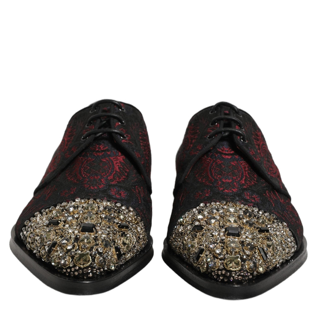 Dolce & Gabbana Black Red Embellished Derby Dress Formal Shoes Dolce & Gabbana