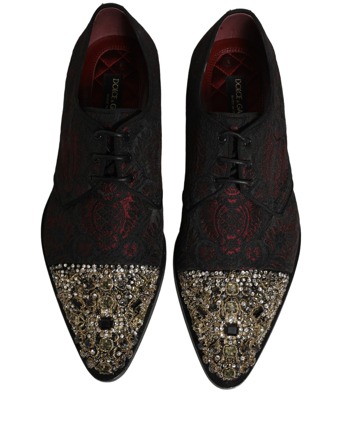 Dolce & Gabbana Black Red Embellished Derby Dress Formal Shoes - Eljoys Fashion 