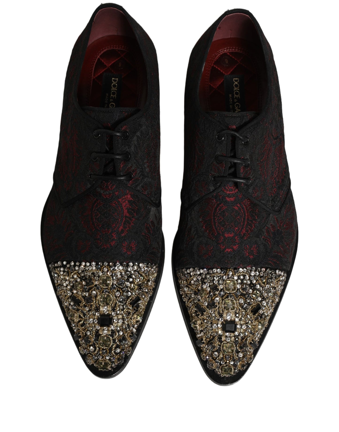 Dolce & Gabbana Black Red Embellished Derby Dress Formal Shoes Dolce & Gabbana