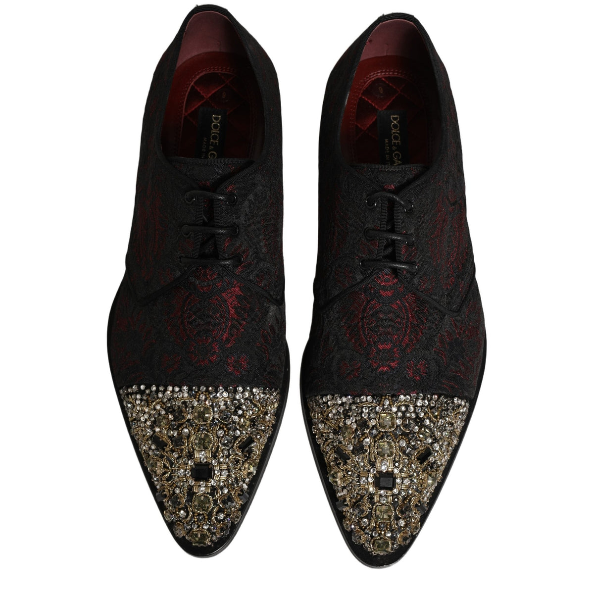 Dolce & Gabbana Black Red Embellished Derby Dress Formal Shoes Dolce & Gabbana