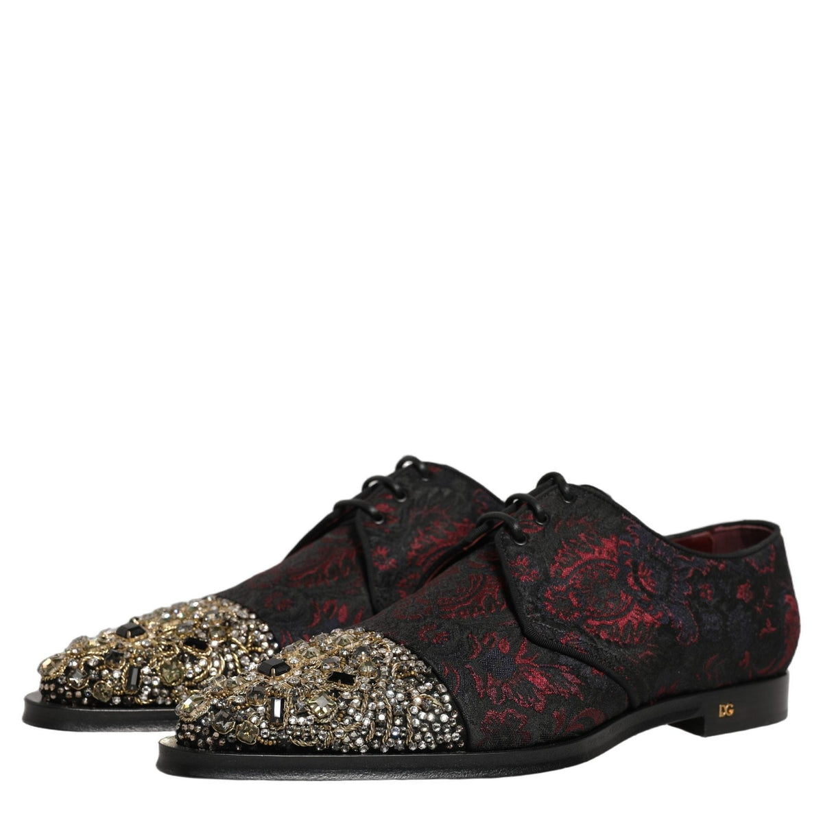 Dolce & Gabbana Black Red Embellished Derby Dress Formal Shoes Dolce & Gabbana