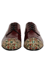 Dolce & Gabbana Maroon Embellished Derby Dress Formal Shoes Dolce & Gabbana