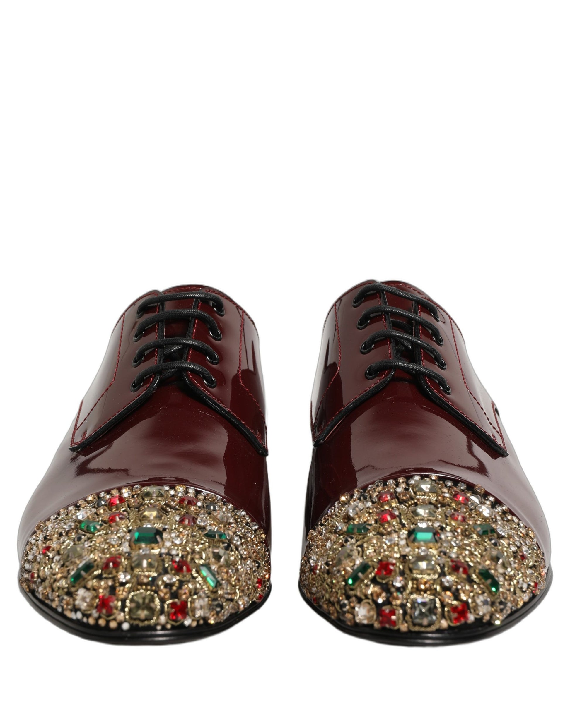 Dolce & Gabbana Maroon Embellished Derby Dress Formal Shoes Dolce & Gabbana