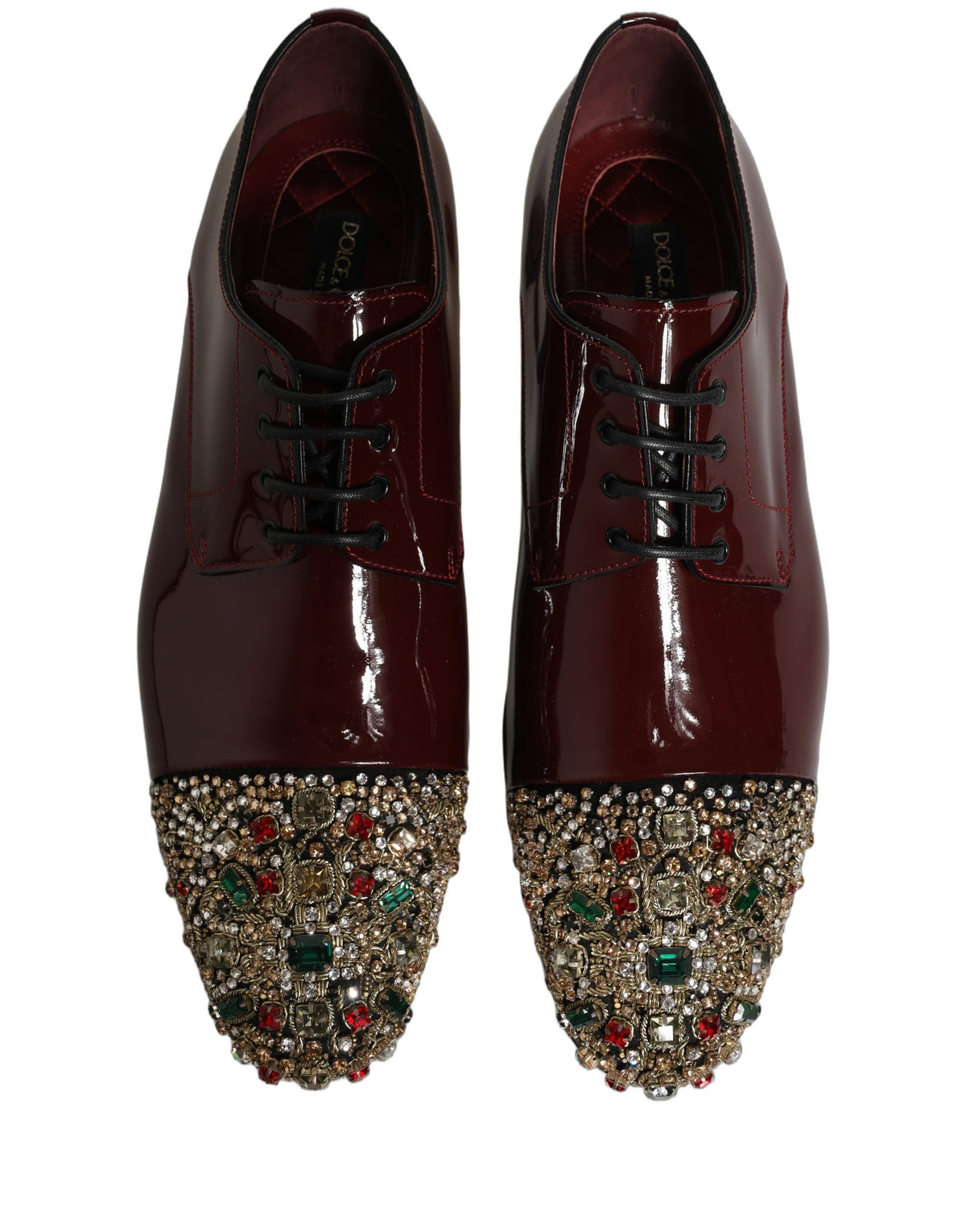 Dolce & Gabbana Maroon Embellished Derby Dress Formal Shoes Dolce & Gabbana