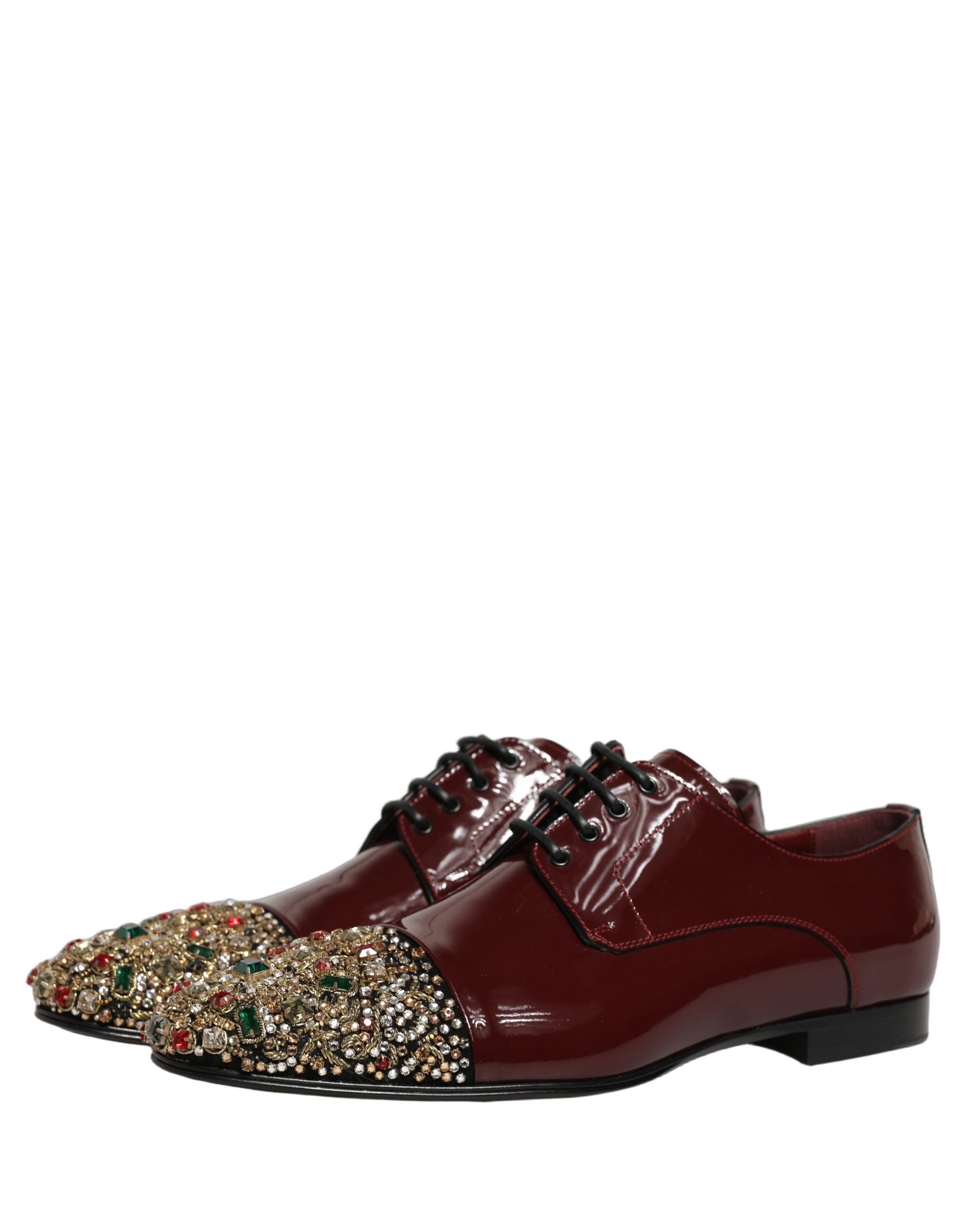 Dolce & Gabbana Maroon Embellished Derby Dress Formal Shoes Dolce & Gabbana
