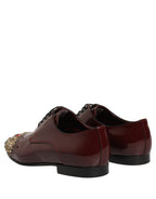 Dolce & Gabbana Maroon Embellished Derby Dress Formal Shoes Dolce & Gabbana