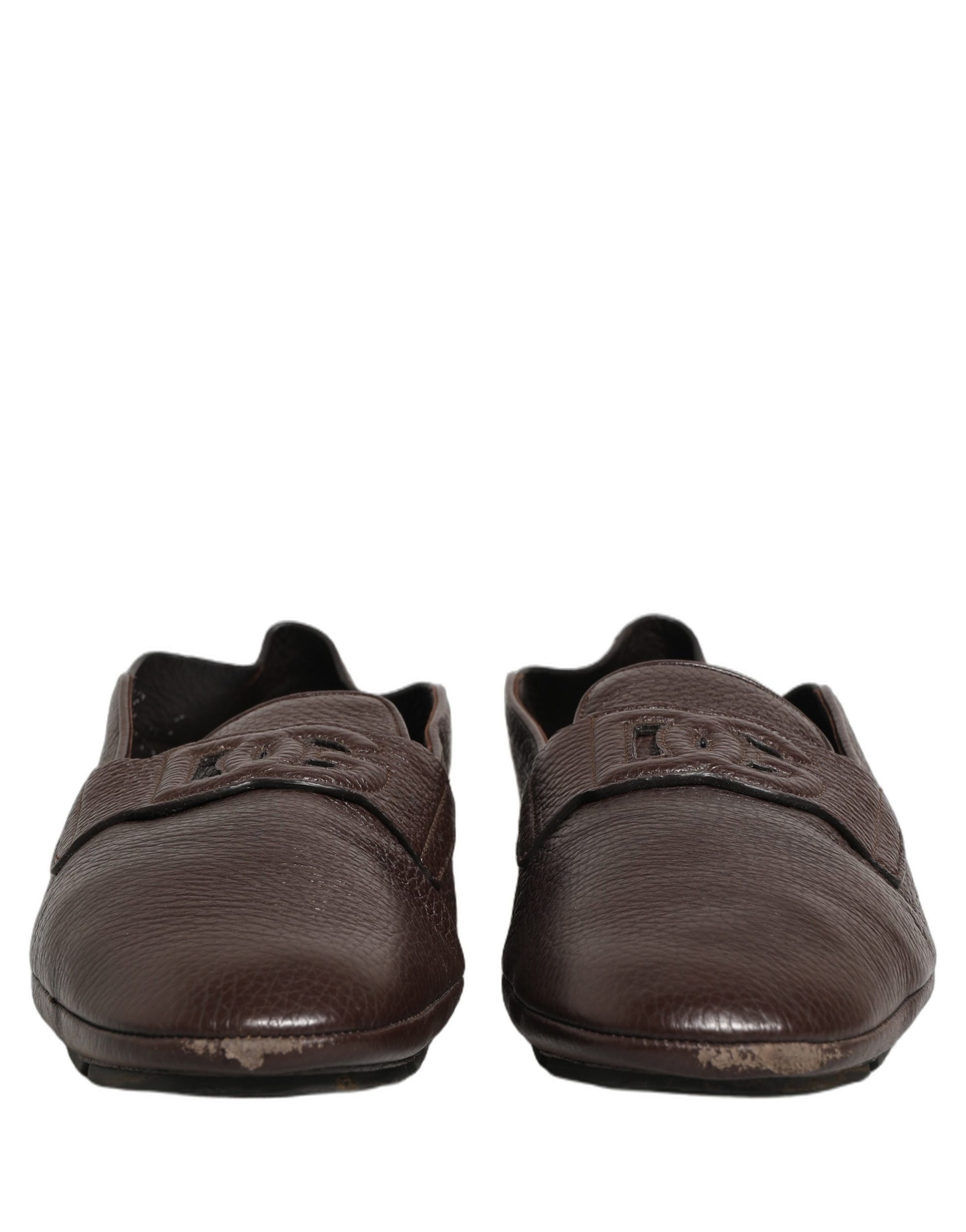 Dolce & Gabbana Brown Deerskin Leather Driver Loafers Shoes Dolce & Gabbana
