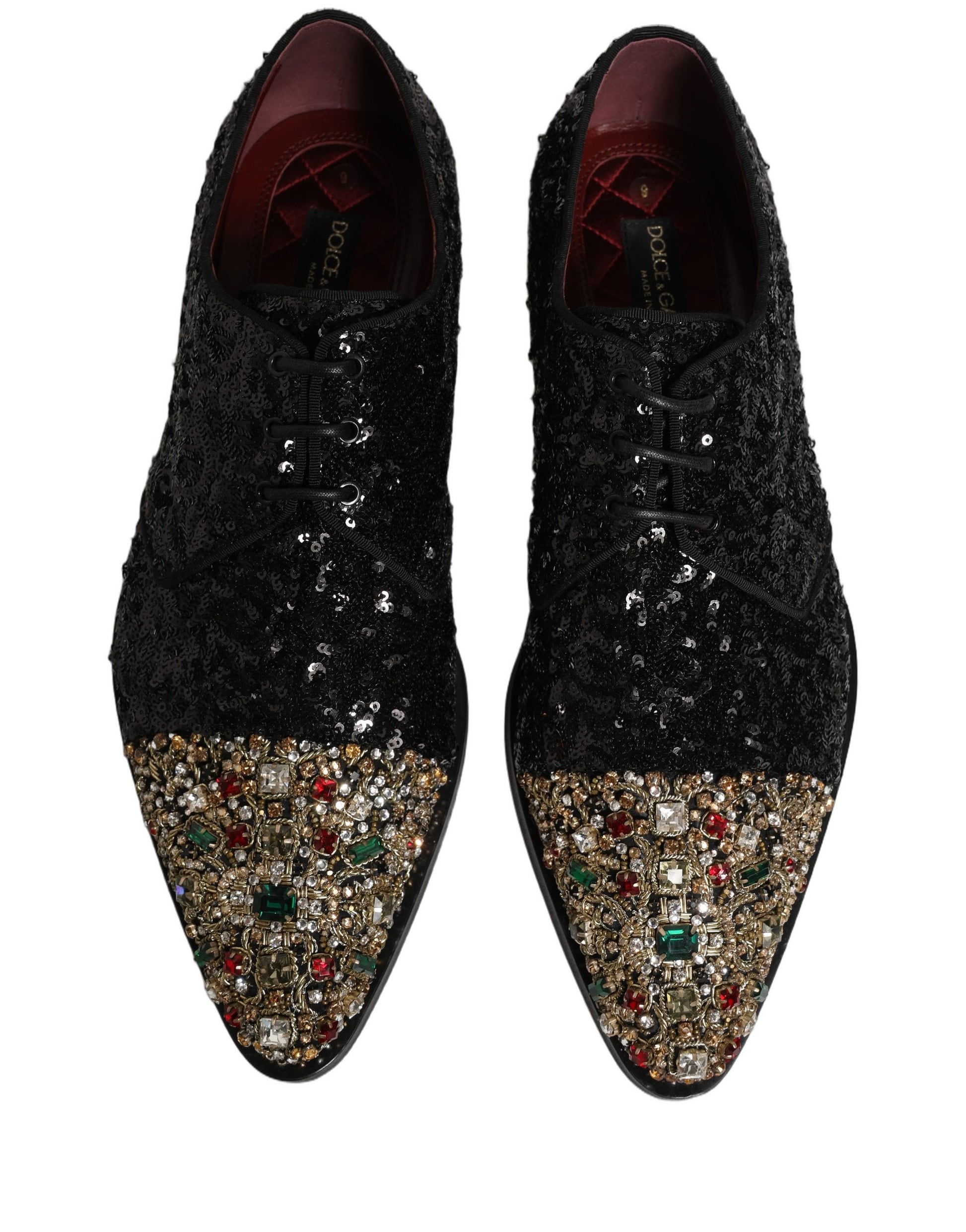 Dolce & Gabbana Black Sequin Embellished Men Derby Dress Shoes Dolce & Gabbana