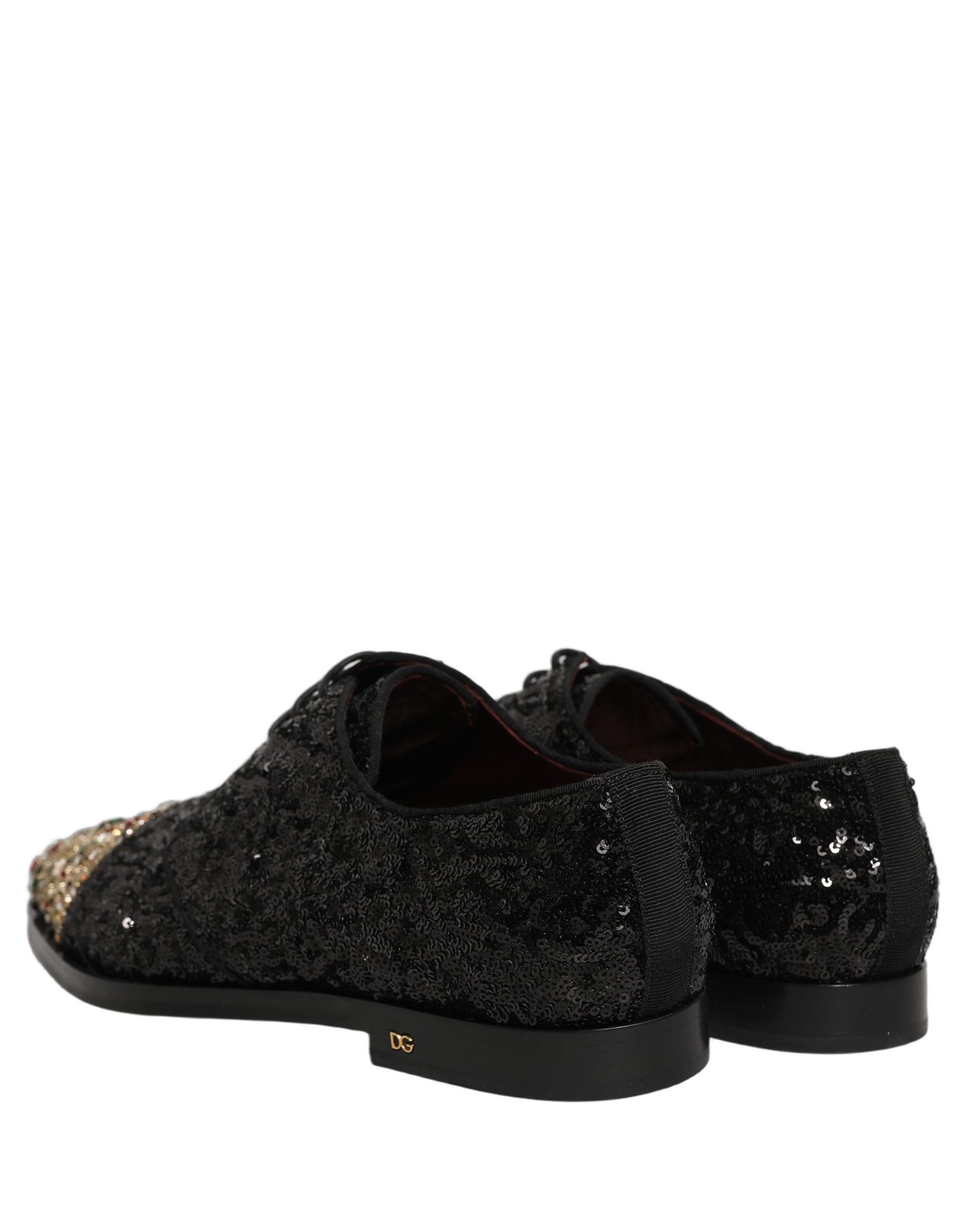 Dolce & Gabbana Black Sequin Embellished Men Derby Dress Shoes Dolce & Gabbana