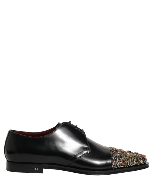 Dolce & Gabbana Black Embellished Derby Dress Formal Shoes Dolce & Gabbana
