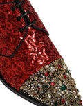 Dolce & Gabbana Red Sequin Embellished Men Derby Dress Shoes Dolce & Gabbana