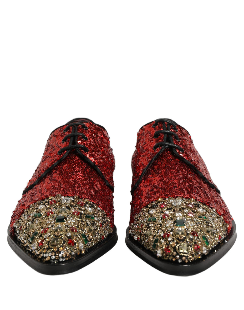 Dolce & Gabbana Red Sequin Embellished Men Derby Dress Shoes Dolce & Gabbana