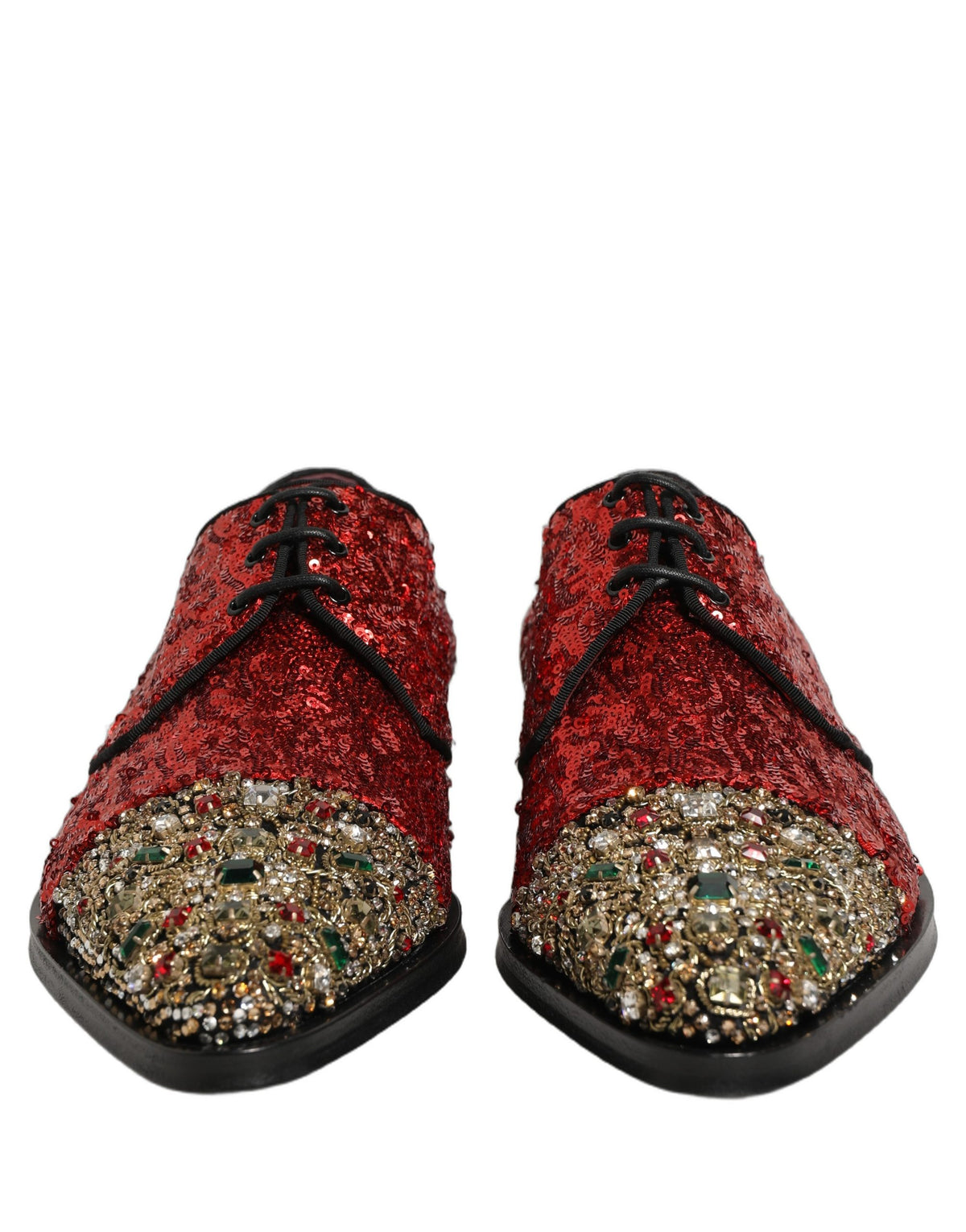 Dolce & Gabbana Red Sequin Embellished Men Derby Dress Shoes Dolce & Gabbana