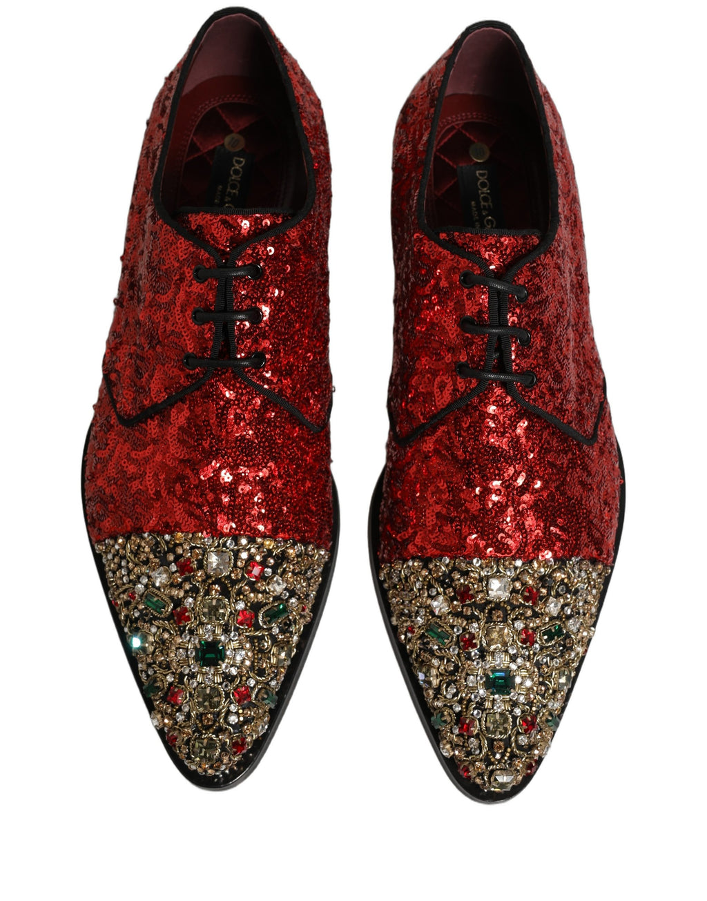 Dolce & Gabbana Red Sequin Embellished Men Derby Dress Shoes Dolce & Gabbana