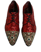 Dolce & Gabbana Red Sequin Embellished Men Derby Dress Shoes Dolce & Gabbana