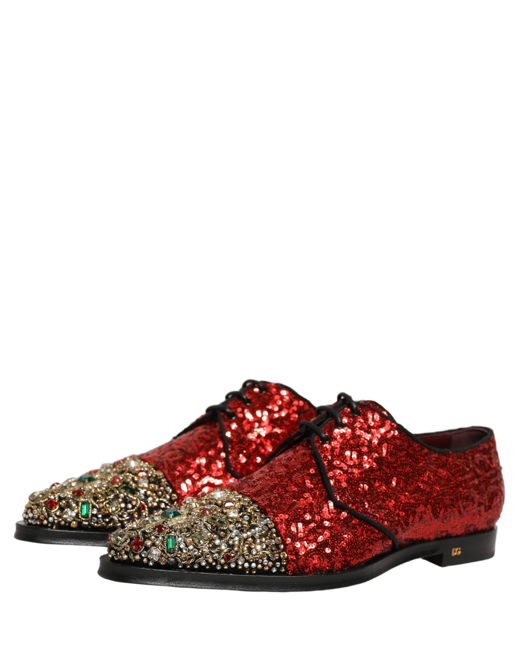 Dolce & Gabbana Red Sequin Embellished Men Derby Dress Shoes Dolce & Gabbana