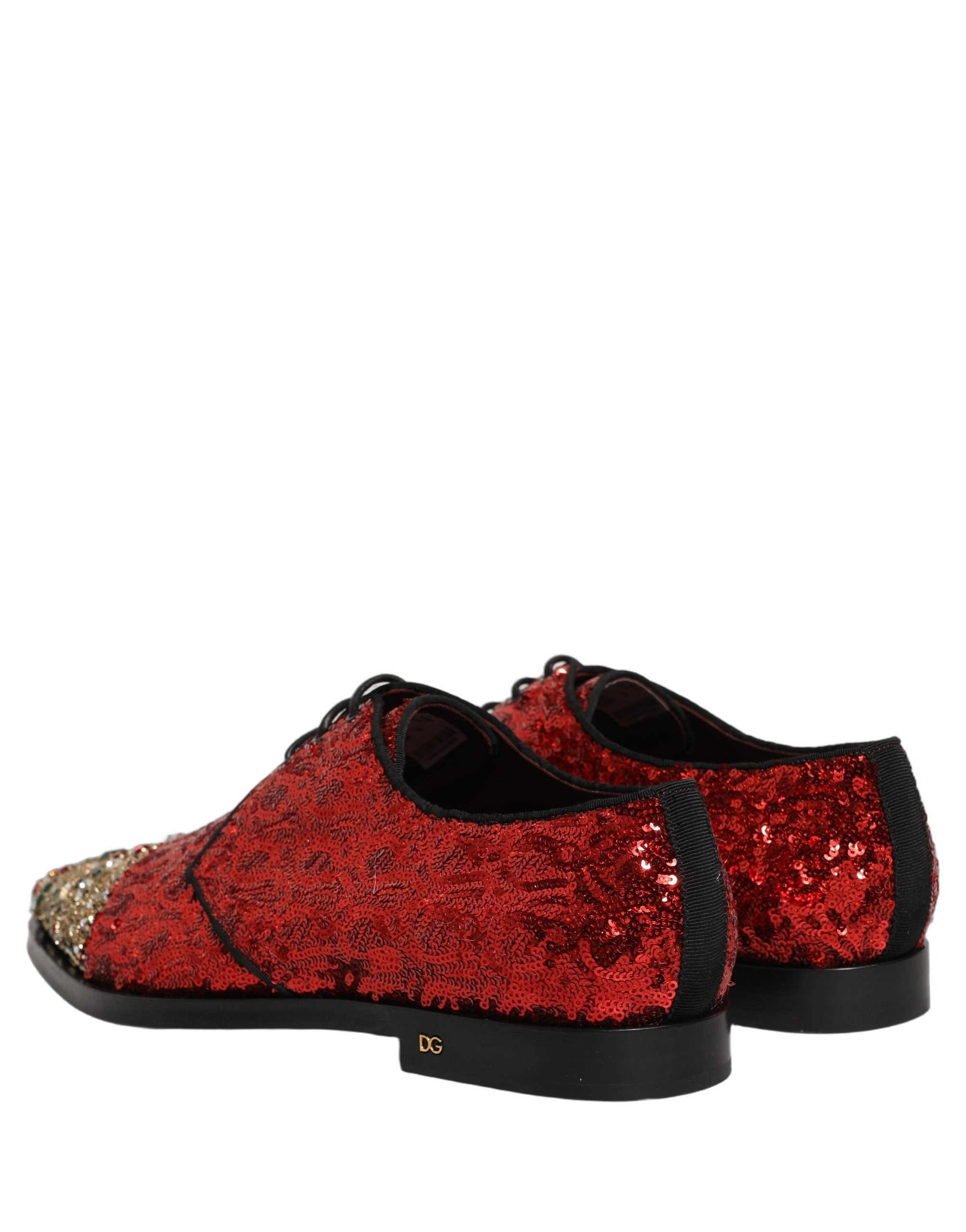 Dolce & Gabbana Red Sequin Embellished Men Derby Dress Shoes Dolce & Gabbana