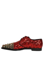 Dolce & Gabbana Red Sequin Embellished Men Derby Dress Shoes Dolce & Gabbana