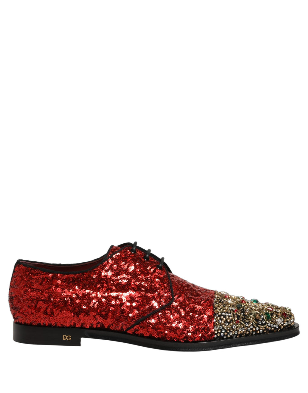 Dolce & Gabbana Red Sequin Embellished Men Derby Dress Shoes Dolce & Gabbana