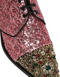 Dolce & Gabbana Pink Sequin Embellished Men Derby Dress Shoes Dolce & Gabbana