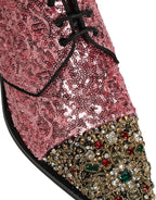 Dolce & Gabbana Pink Sequin Embellished Men Derby Dress Shoes Dolce & Gabbana