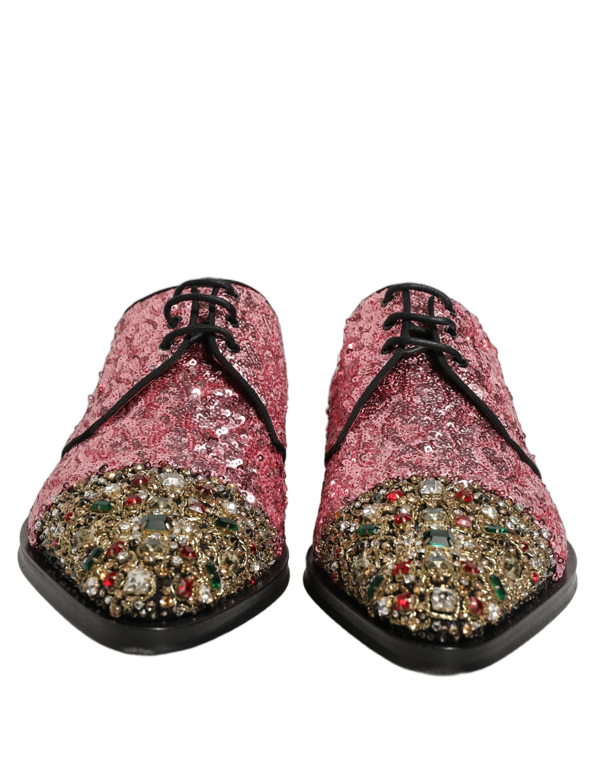 Dolce & Gabbana Pink Sequin Embellished Men Derby Dress Shoes Dolce & Gabbana