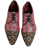 Dolce & Gabbana Pink Sequin Embellished Men Derby Dress Shoes Dolce & Gabbana