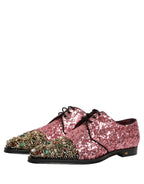 Dolce & Gabbana Pink Sequin Embellished Men Derby Dress Shoes Dolce & Gabbana