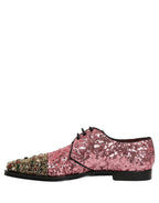 Dolce & Gabbana Pink Sequin Embellished Men Derby Dress Shoes Dolce & Gabbana