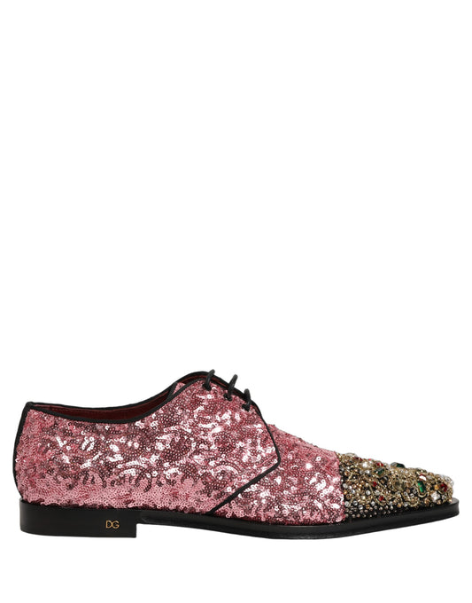 Dolce & Gabbana Pink Sequin Embellished Men Derby Dress Shoes Dolce & Gabbana