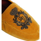 Dolce & Gabbana Yellow Velvet Crown Embroidery Loafers Shoes Dolce & Gabbana