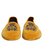 Dolce & Gabbana Yellow Velvet Crown Embroidery Loafers Shoes Dolce & Gabbana