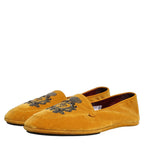 Dolce & Gabbana Yellow Velvet Crown Embroidery Loafers Shoes Dolce & Gabbana