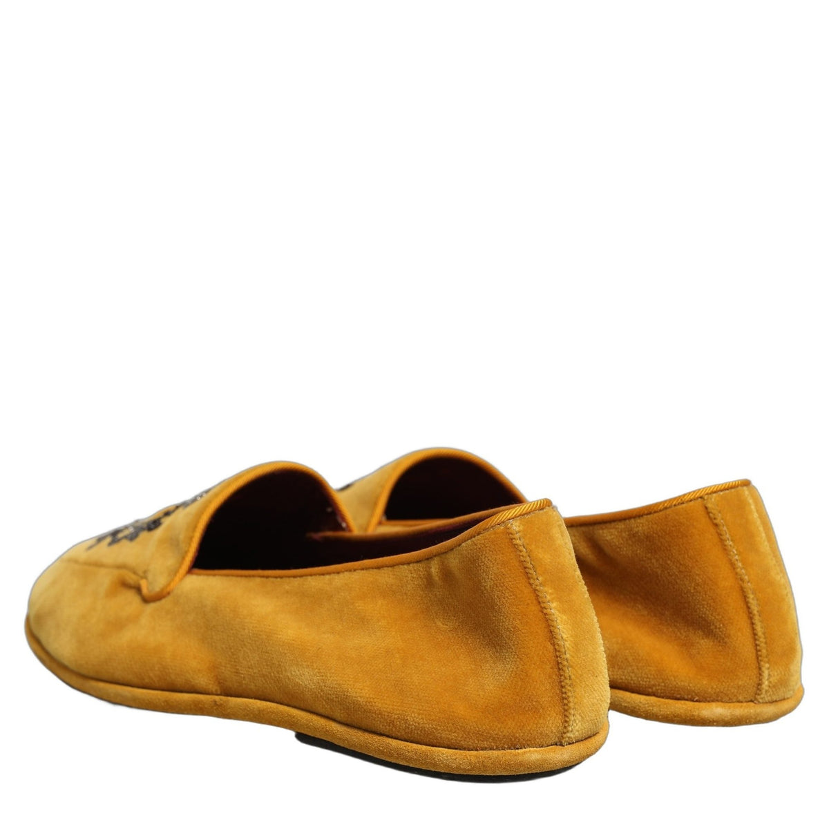 Dolce & Gabbana Yellow Velvet Crown Embroidery Loafers Shoes Dolce & Gabbana