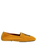 Dolce & Gabbana Yellow Velvet Crown Embroidery Loafers Shoes - Eljoys Fashion 