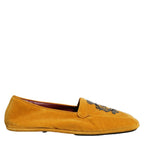 Dolce & Gabbana Yellow Velvet Crown Embroidery Loafers Shoes Dolce & Gabbana