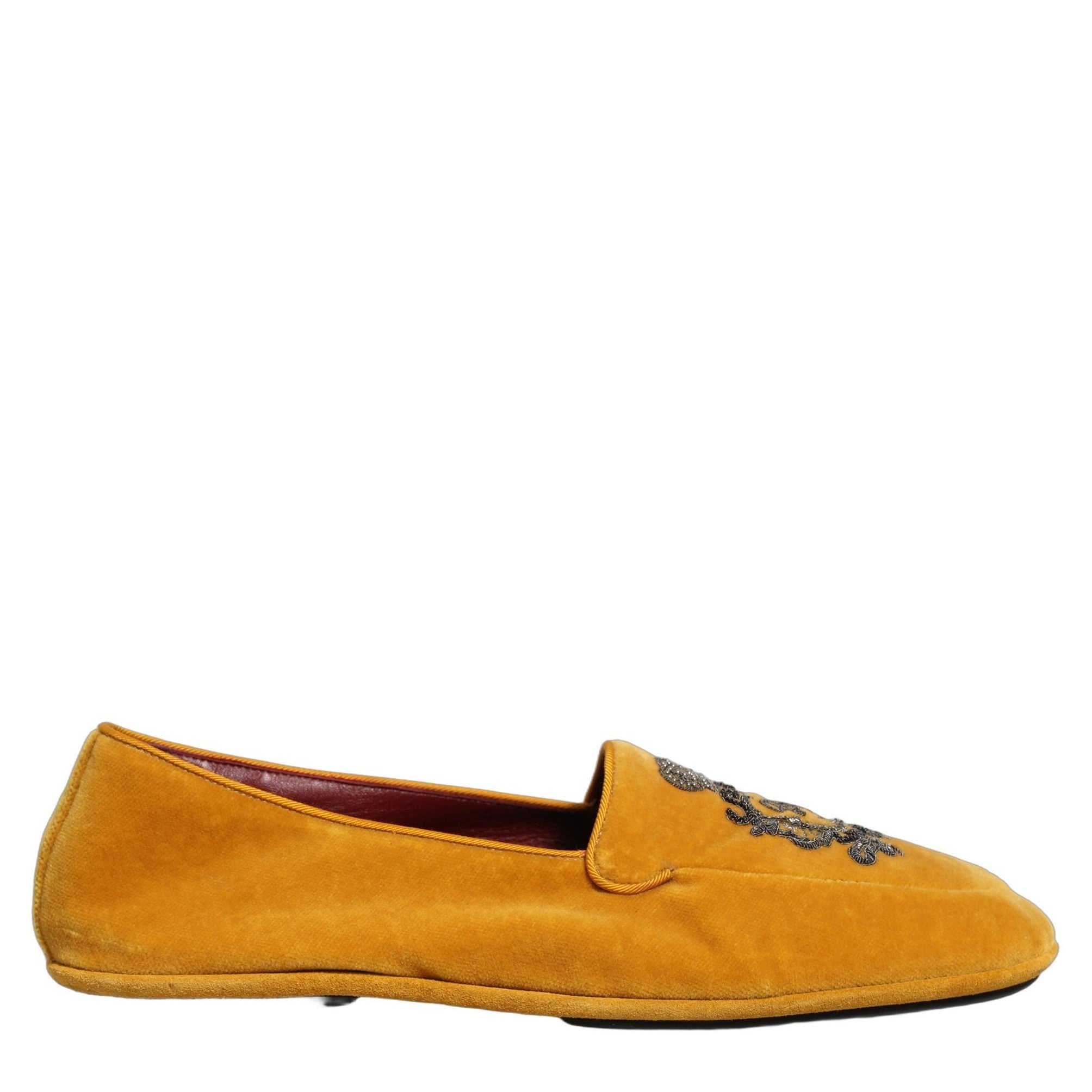 Dolce & Gabbana Yellow Velvet Crown Embroidery Loafers Shoes Dolce & Gabbana