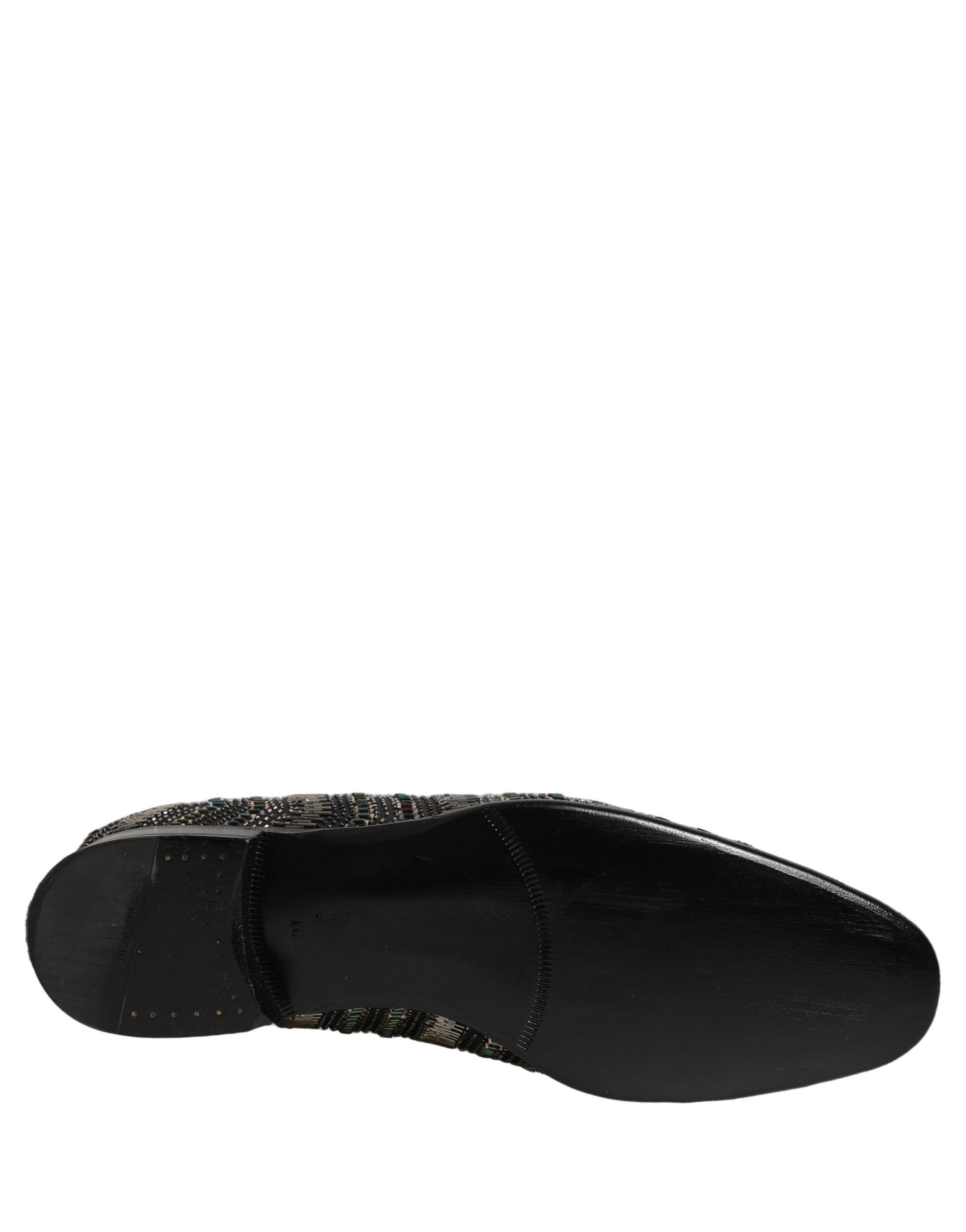 Dolce & Gabbana Black Silver Embellished Slip On Loafers Shoes Dolce & Gabbana