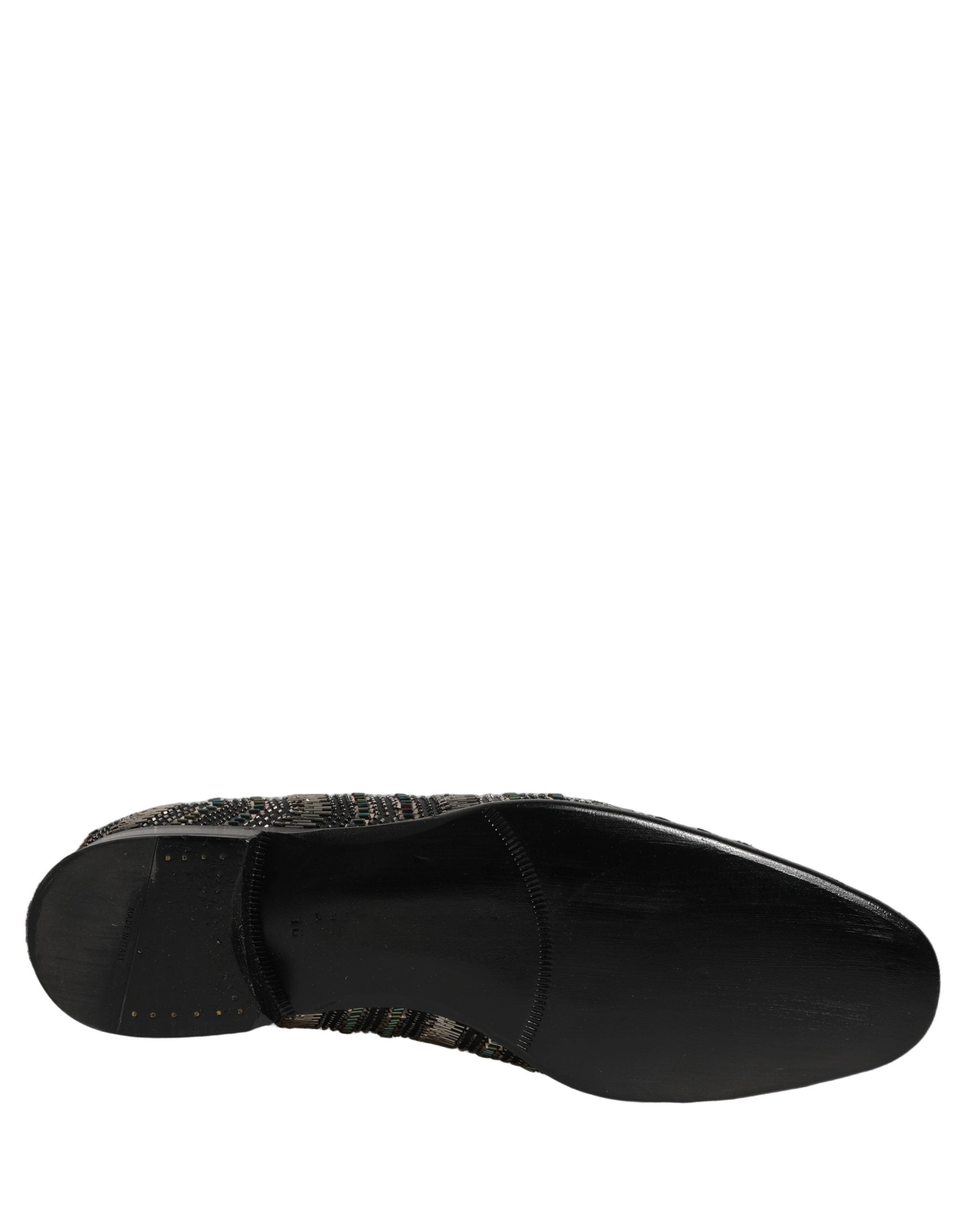 Dolce & Gabbana Black Silver Embellished Slip On Loafers Shoes Dolce & Gabbana