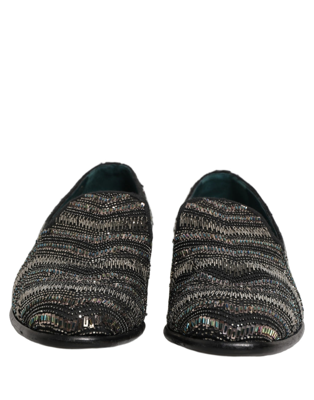 Dolce & Gabbana Black Silver Embellished Slip On Loafers Shoes Dolce & Gabbana