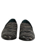 Dolce & Gabbana Black Silver Embellished Slip On Loafers Shoes Dolce & Gabbana