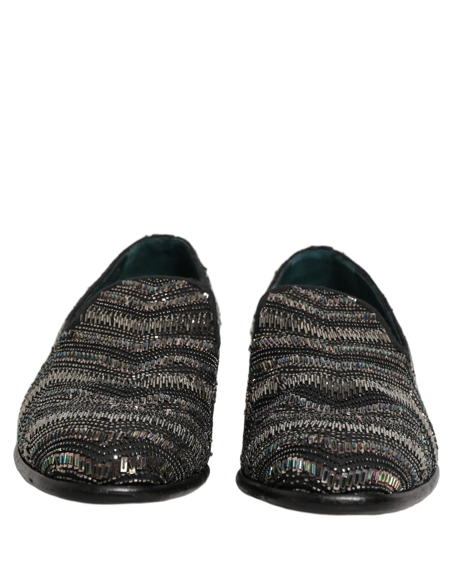 Dolce & Gabbana Black Silver Embellished Slip On Loafers Shoes Dolce & Gabbana