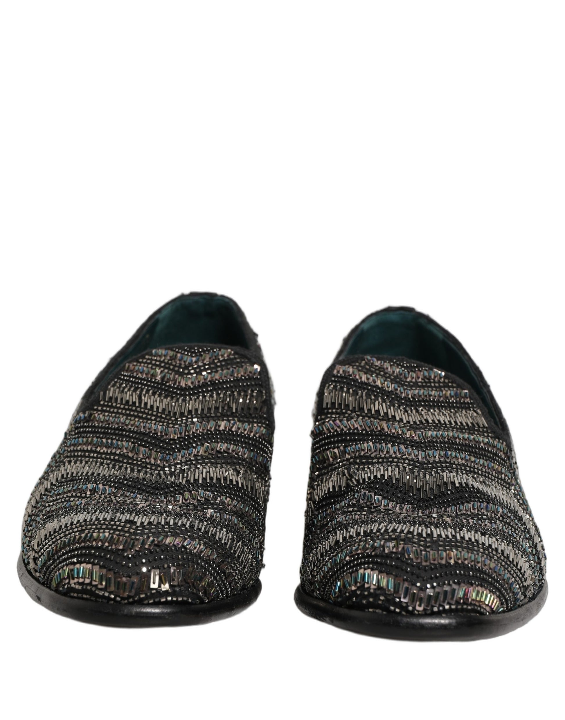 Dolce & Gabbana Black Silver Embellished Slip On Loafers Shoes Dolce & Gabbana