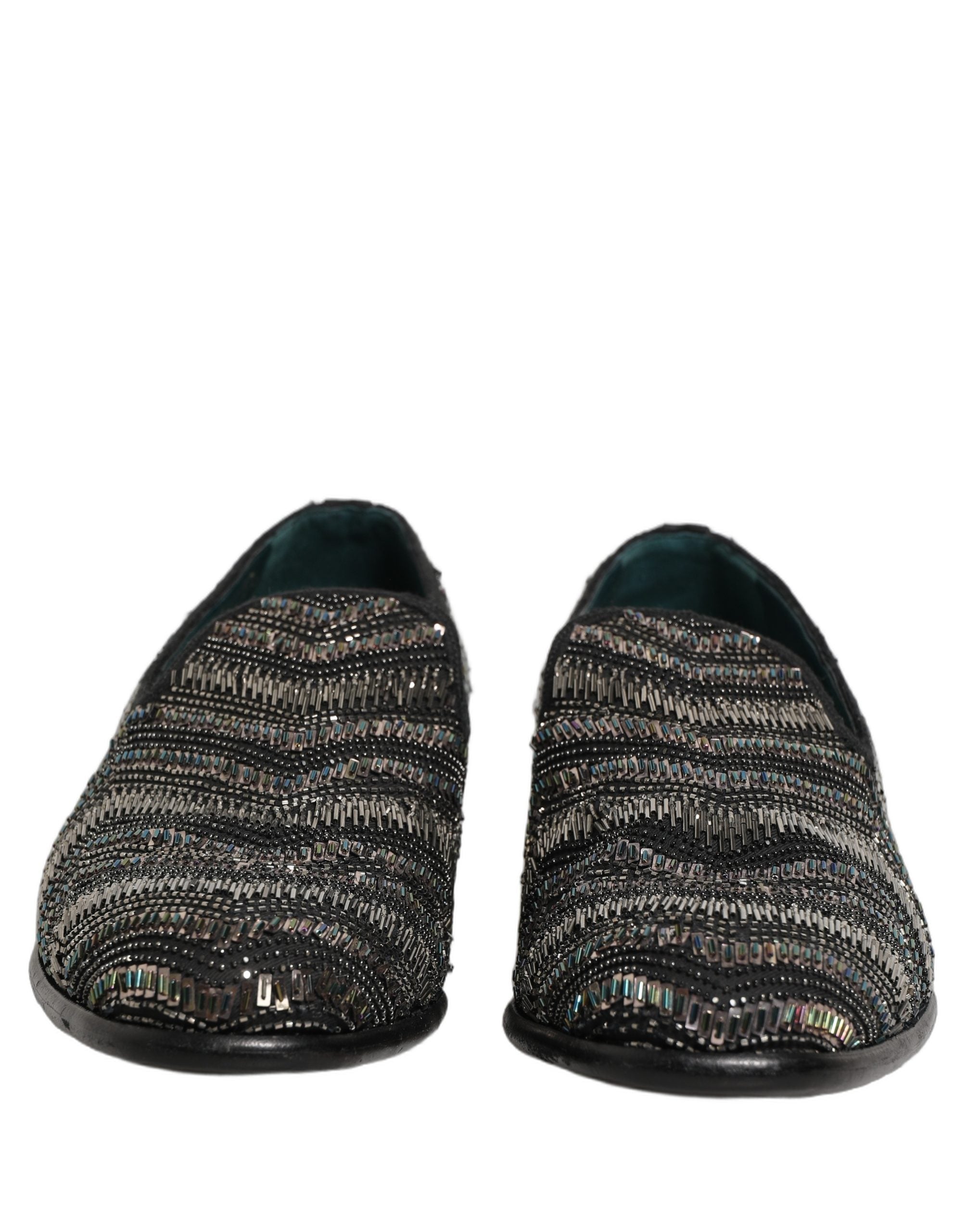 Dolce & Gabbana Black Silver Embellished Slip On Loafers Shoes Dolce & Gabbana