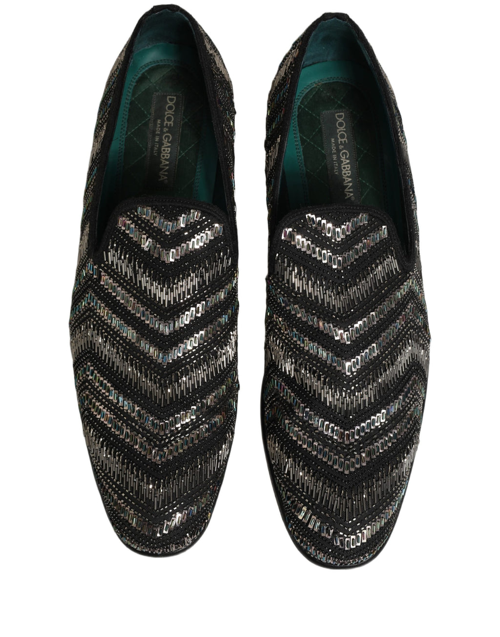 Dolce & Gabbana Black Silver Embellished Slip On Loafers Shoes Dolce & Gabbana