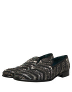 Dolce & Gabbana Black Silver Embellished Slip On Loafers Shoes Dolce & Gabbana
