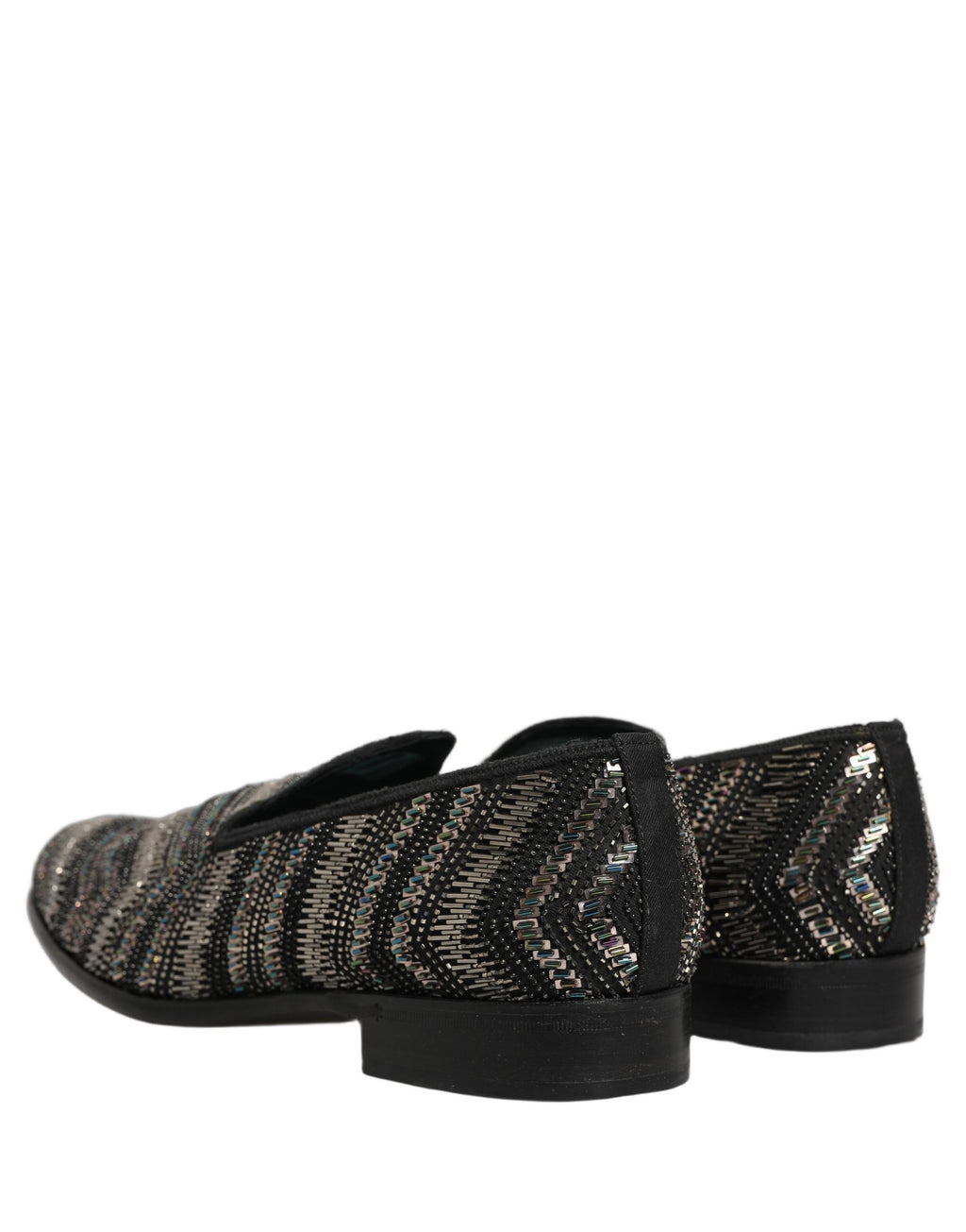 Dolce & Gabbana Black Silver Embellished Slip On Loafers Shoes Dolce & Gabbana