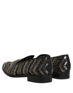 Dolce & Gabbana Black Silver Embellished Slip On Loafers Shoes Dolce & Gabbana